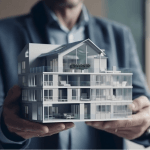 image of a man holding a model house